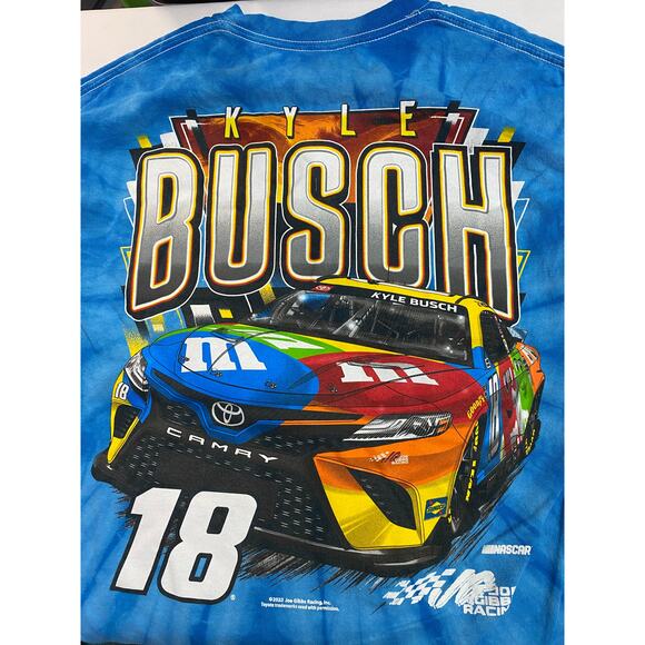Kyle Busch Joe Gibbs Racing T-Shirt – Men’s Large, Royal M&M’s Tie-Dye - Picture 8 of 9